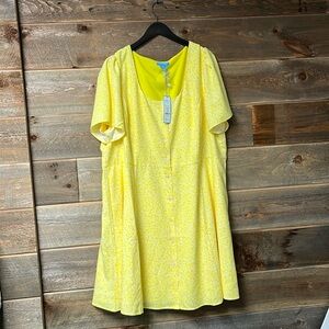Draper James Yellow White Floral Ditzy Button Dress with Pockets NWT Size 24